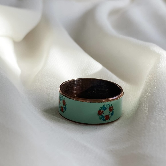 VTG Robin Egg Blue Flower Wreath Band Ring - Picture 7 of 9